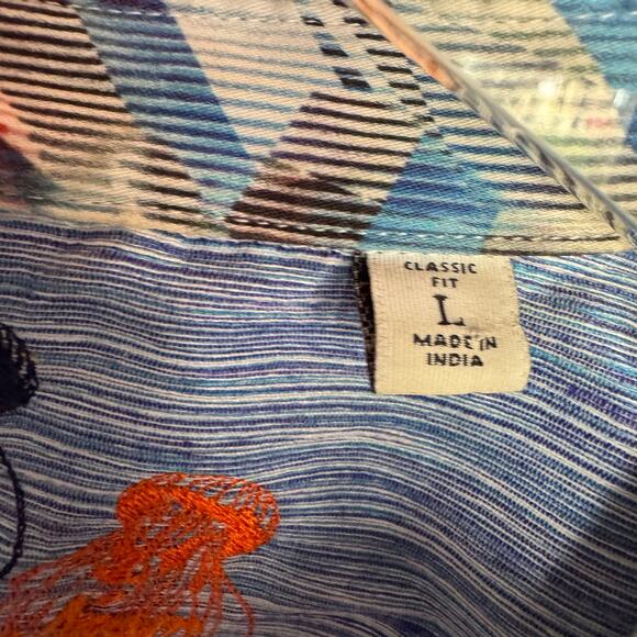 Robert Graham Shirt Casual Button Up Large White Blue Long Sleeve Pattern Cuff - Picture 7 of 8